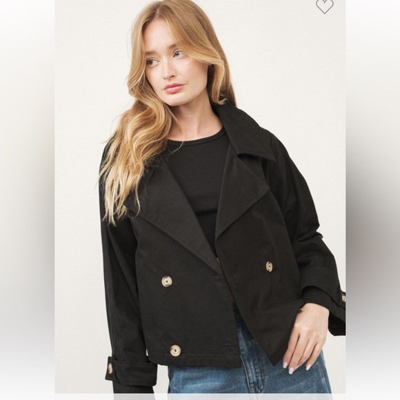 Jackets & Blazers - 494. Cropped Cotton Trench Coat, Black, various sizes